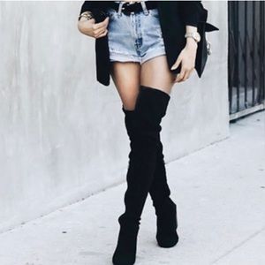 NEW Black Suede Over the Knee Heeled Boots